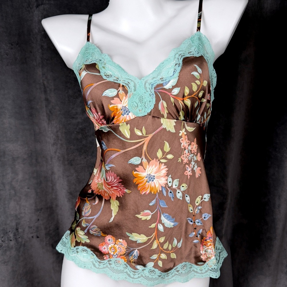 Vintage Gold Hawk Silk Floral Camisole Y2K Fairy Grunge Whimsigoth Lace S